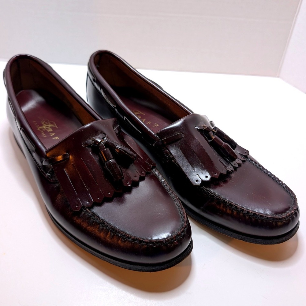 Vtg Towncraft Kiltie Tassel Loafers Burgundy Leather Slip On Dress Shoes Men 12D